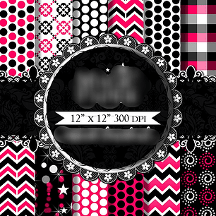 Kit Digital Papéis Rosa com Branco e Preto 