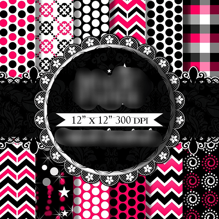 Kit Digital Papéis Rosa com Branco e Preto  1