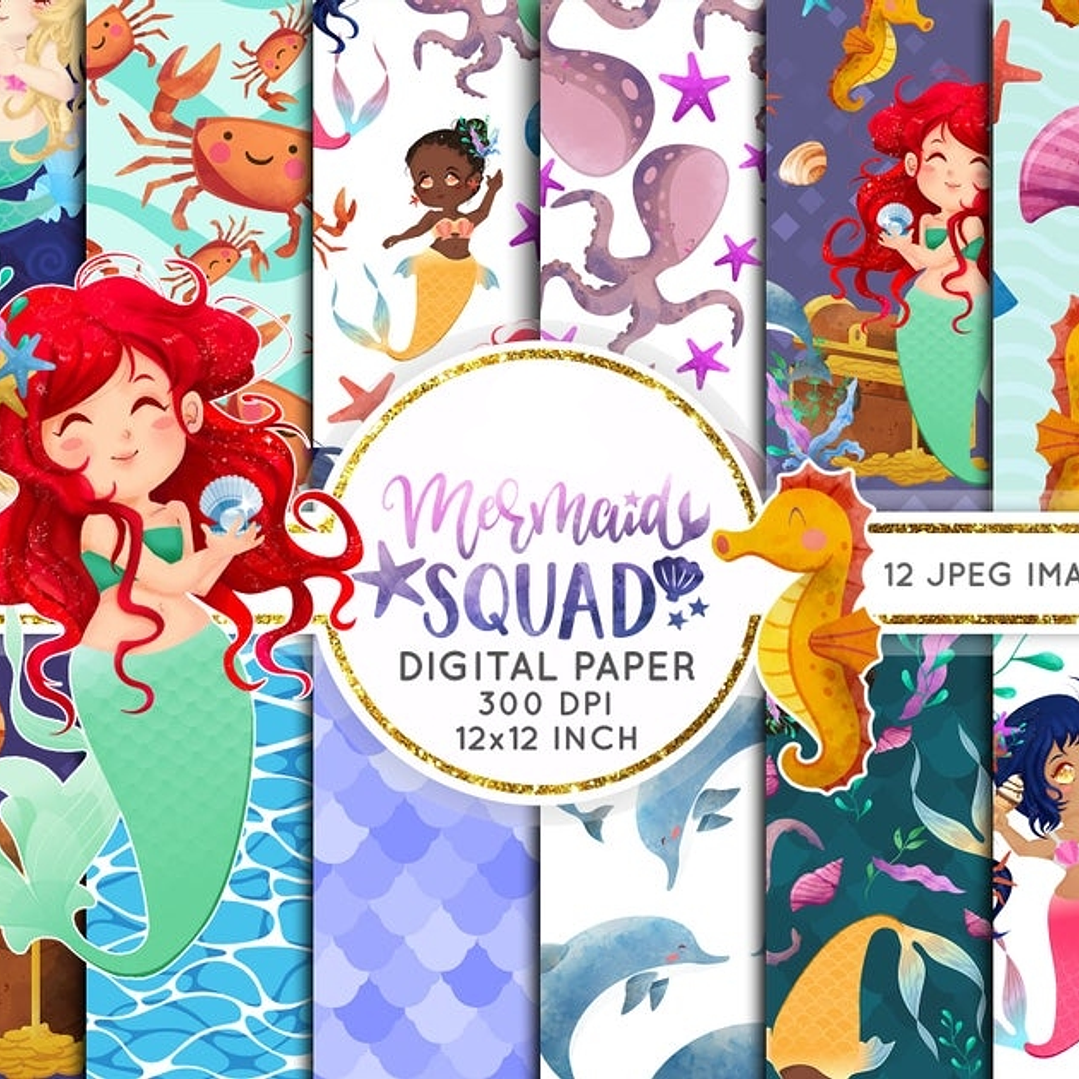 Kit Digital Papéis Esquadrão Sereia  1