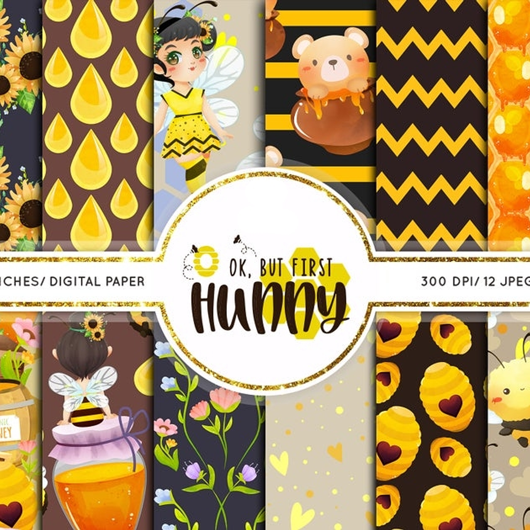 Kit Digital Papéis Abelhinha Colmeia  1