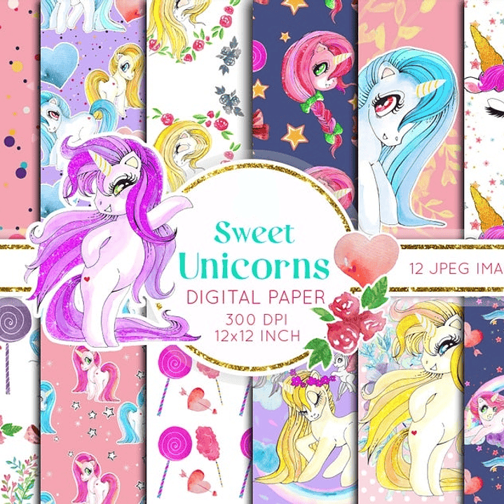 Kit Digital Papéis Unicórnios  1