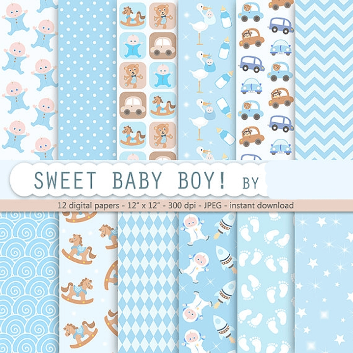 Kit Digital Papéis Azul Baby Boy  1