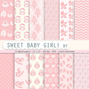 Kit Digital Papéis Rosa Baby Girl