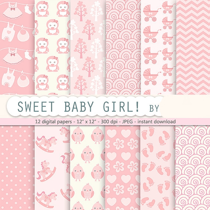 Kit Digital Papéis Rosa Baby Girl 1