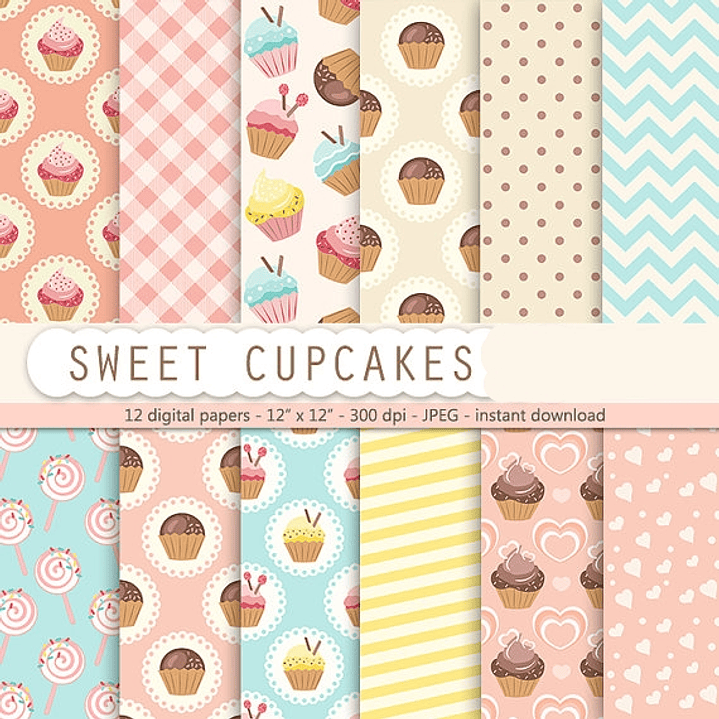 Kit Digital Papéis Cupcakes  1