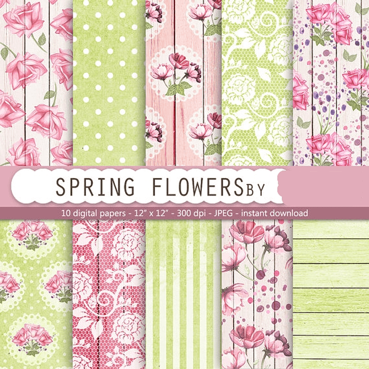 Kit Digital Papéis Flores da Primavera  1
