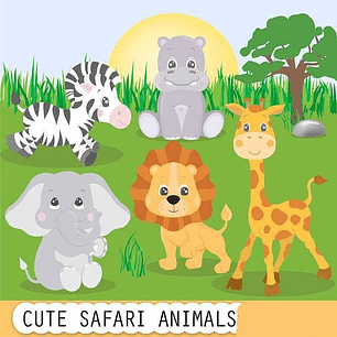 Kit Digital Animais Fofos de Safári