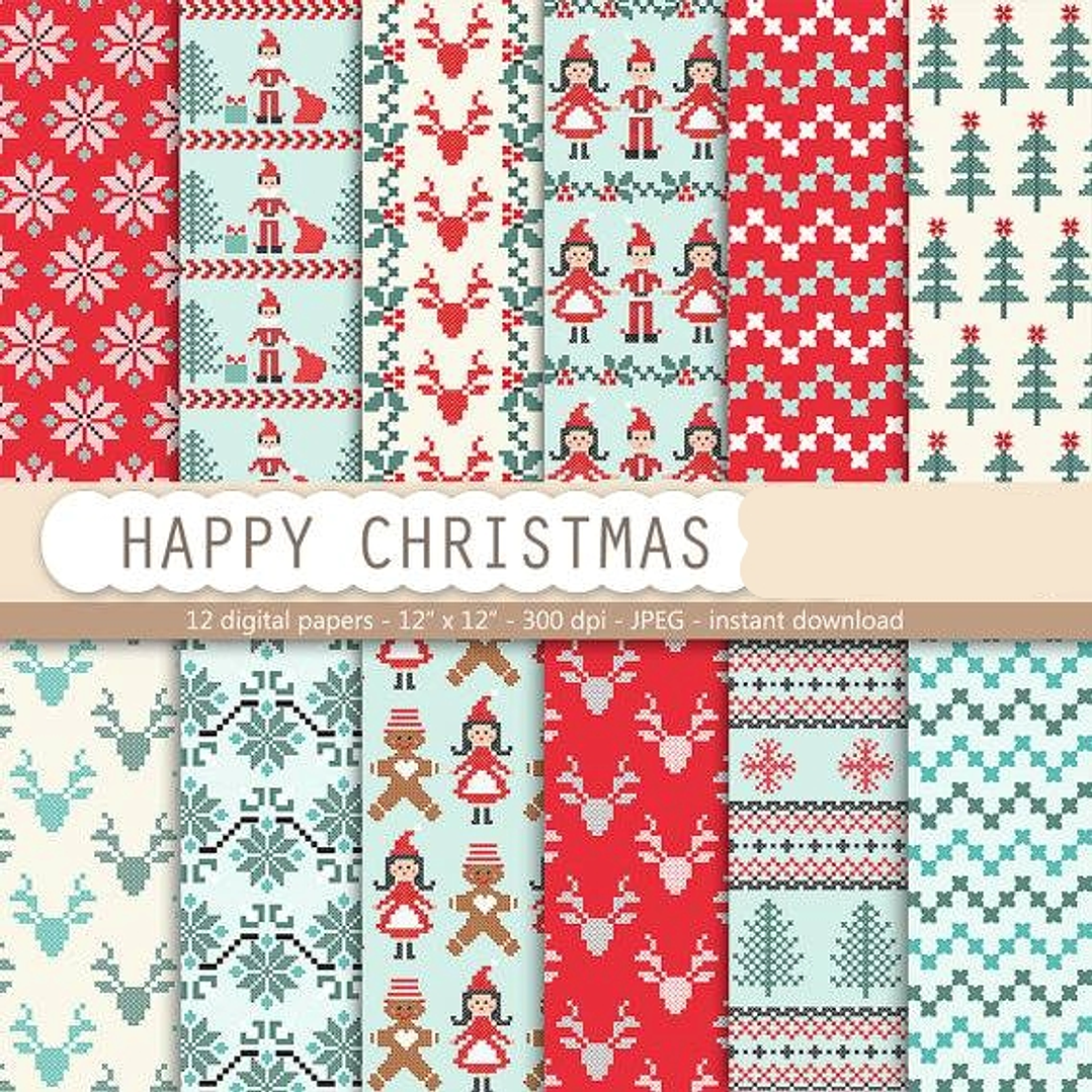 Kit Digital Papéis Feliz Natal  1