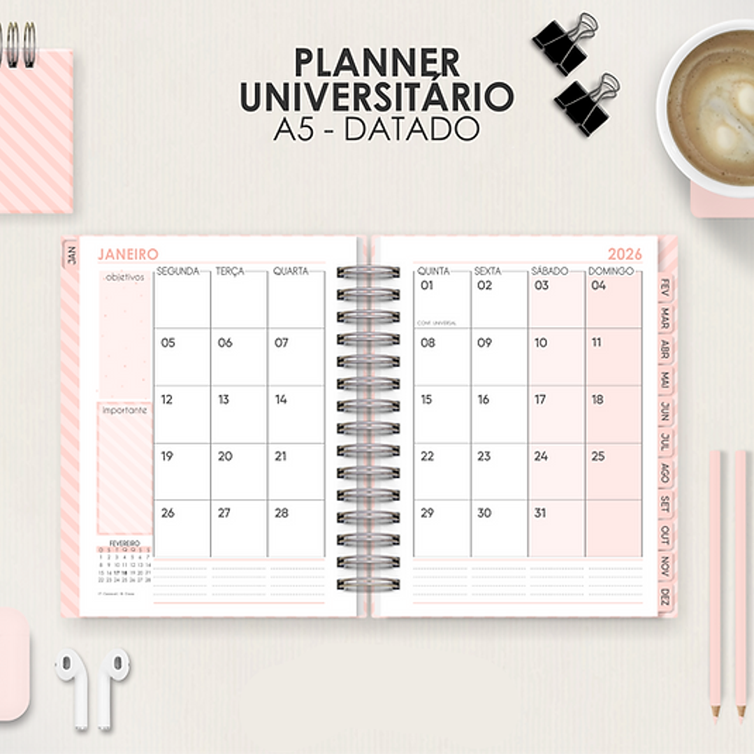Arquivo Miolo Planner A5 Datado Horizontal  6