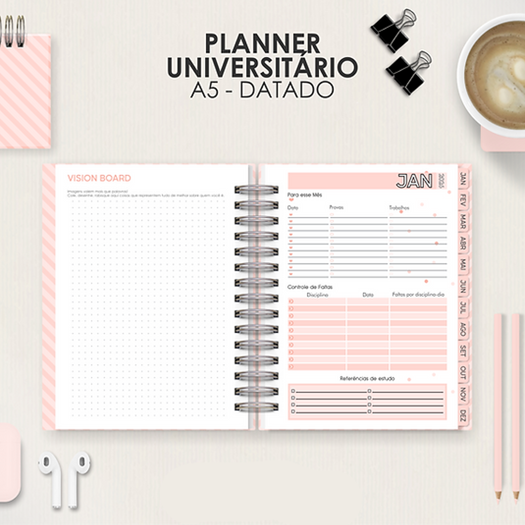 Arquivo Miolo Planner A5 Datado Vertical  2