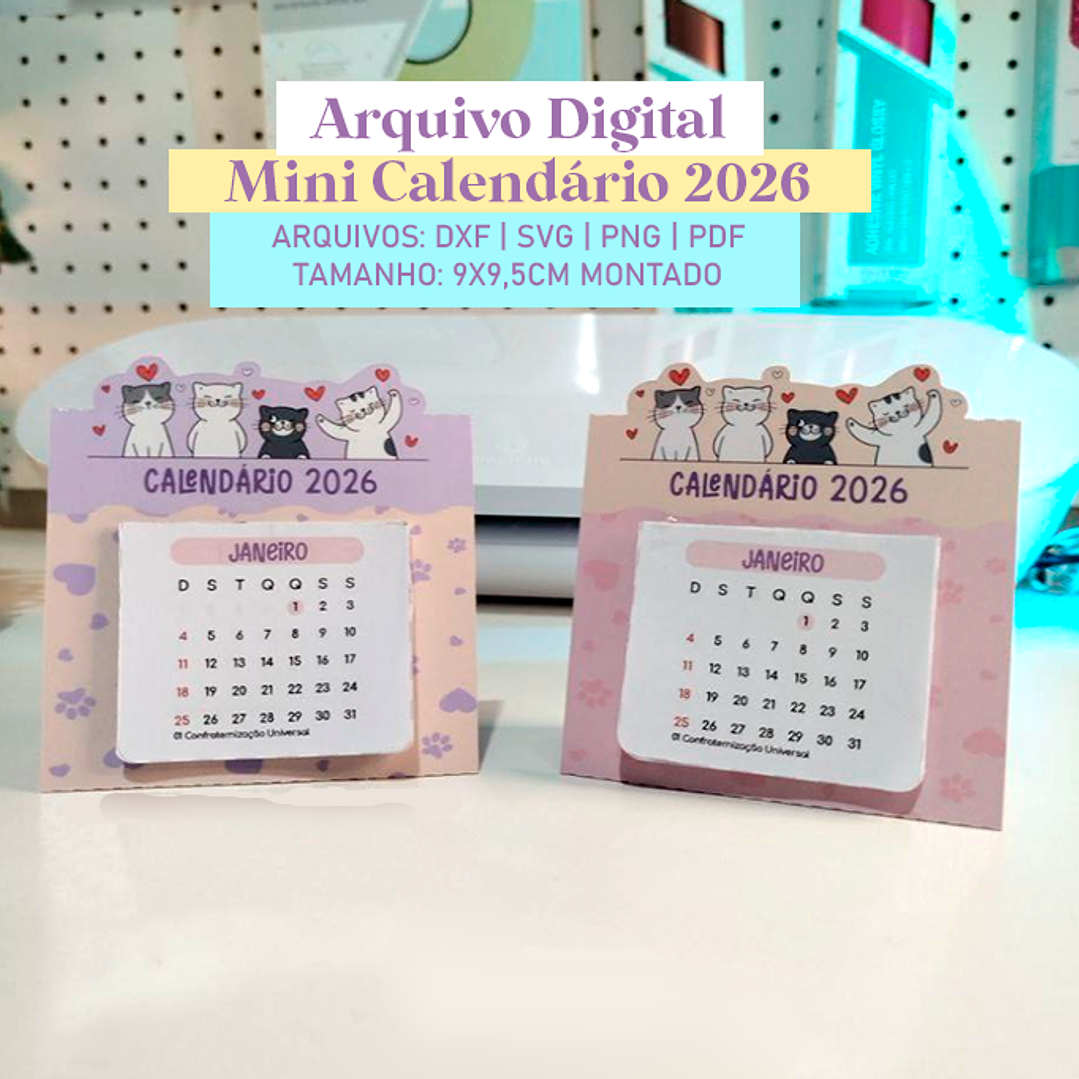 Arquivo Mini Calendário 2026 Gatinhos  1