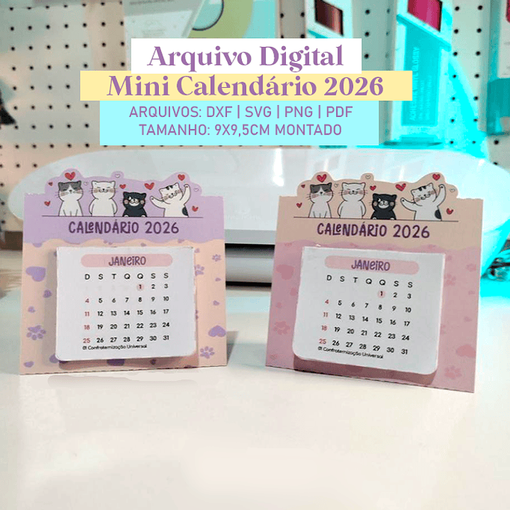 Arquivo Mini Calendário 2026 Gatinhos  1