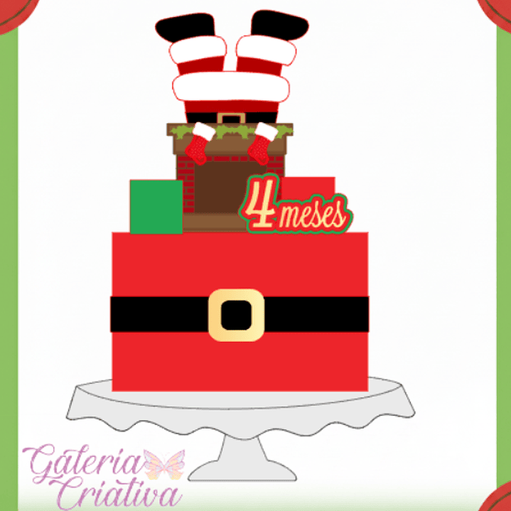 Arquivo Topo de Bolo Natal Papai Noel na Chaminé em Camadas  1