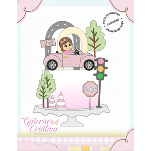 Arquivo Topo de Bolo Carro Rosa Menina 
