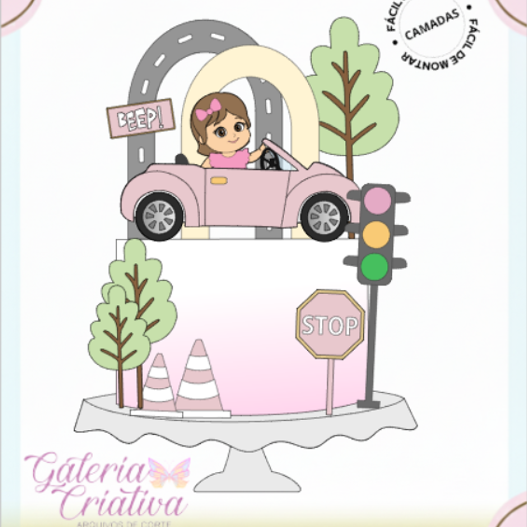 Arquivo Topo de Bolo Carro Rosa Menina  1