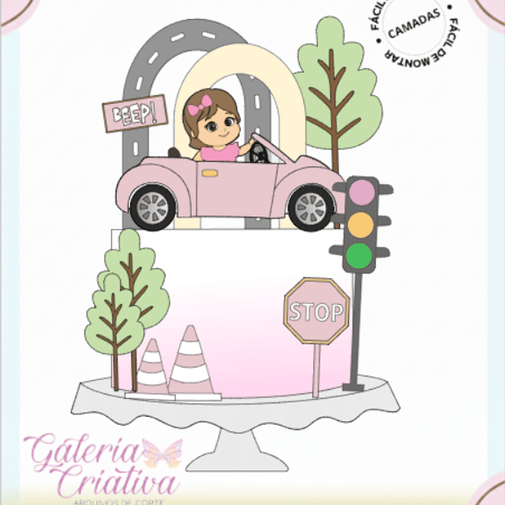 Arquivo Topo de Bolo Carro Rosa Menina  1