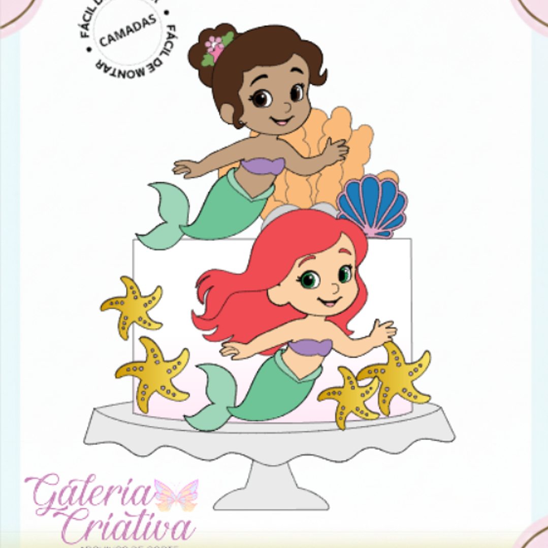 Arquivo Topo de Bolo Pequena Sereia Cute  1