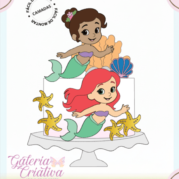 Arquivo Topo de Bolo Pequena Sereia Cute  1