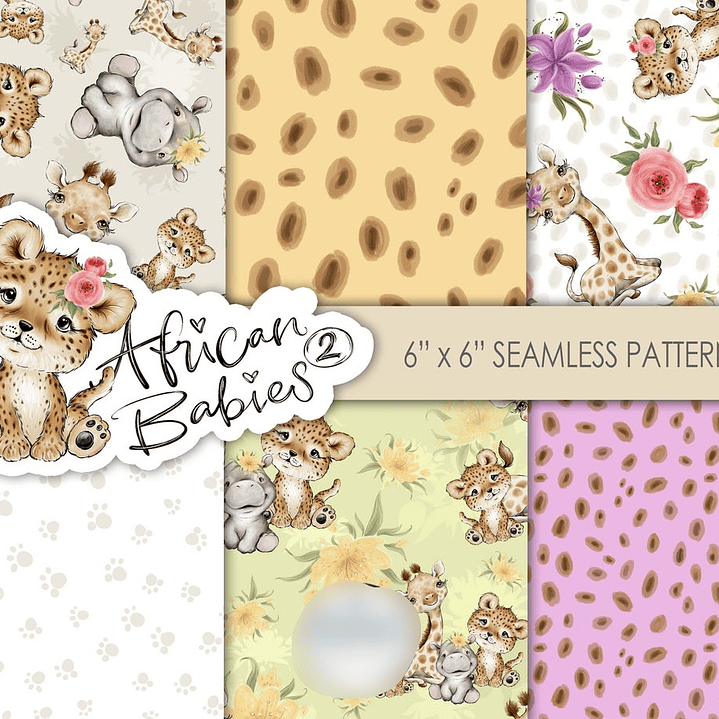 Kit Digital Papéis Animais Bebês da Africa 02  1