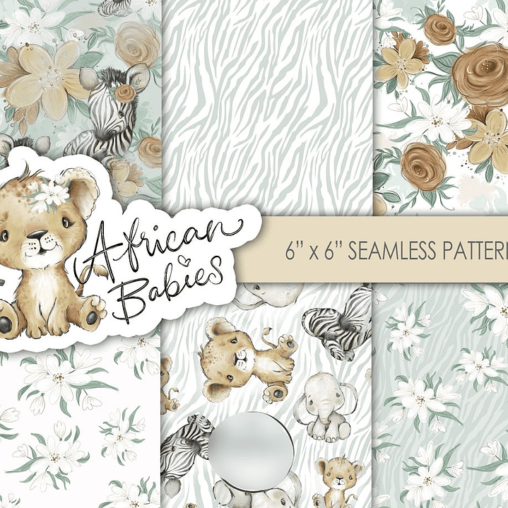 Kit Digital Papéis Animais Bebê Africanos  1