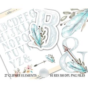 Kit Digital Alfabeto Aquarela Azul 