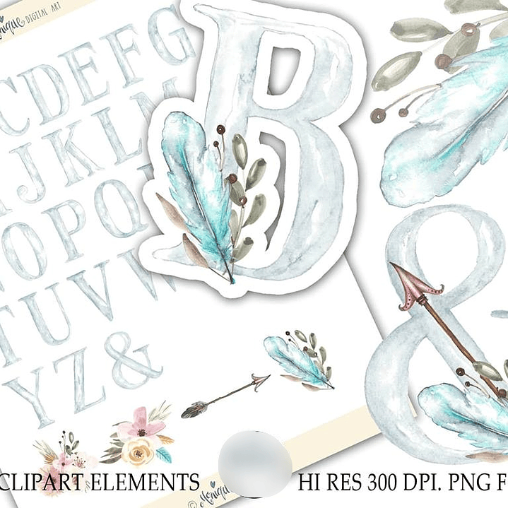 Kit Digital Alfabeto Aquarela Azul  1