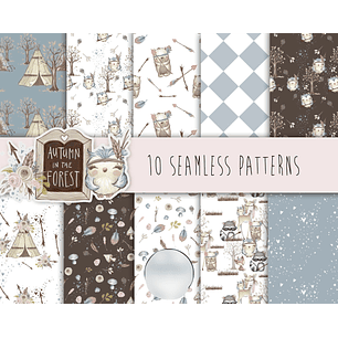 Kit Digital Papéis Padrões de Outono na Floresta