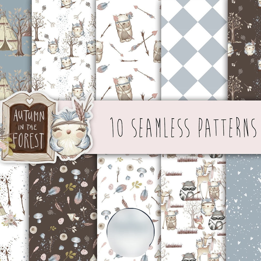 Kit Digital Papéis Padrões de Outono na Floresta 1