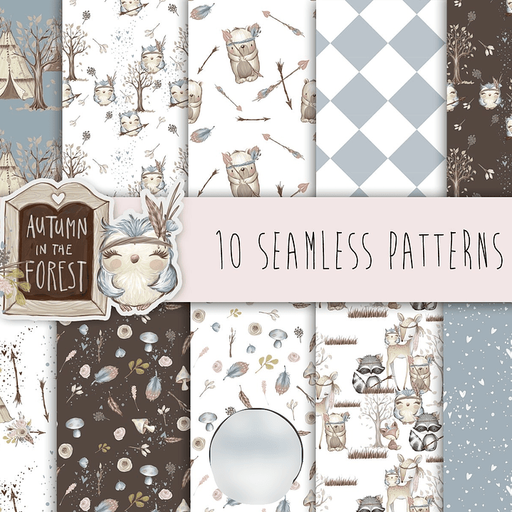Kit Digital Papéis Padrões de Outono na Floresta 1