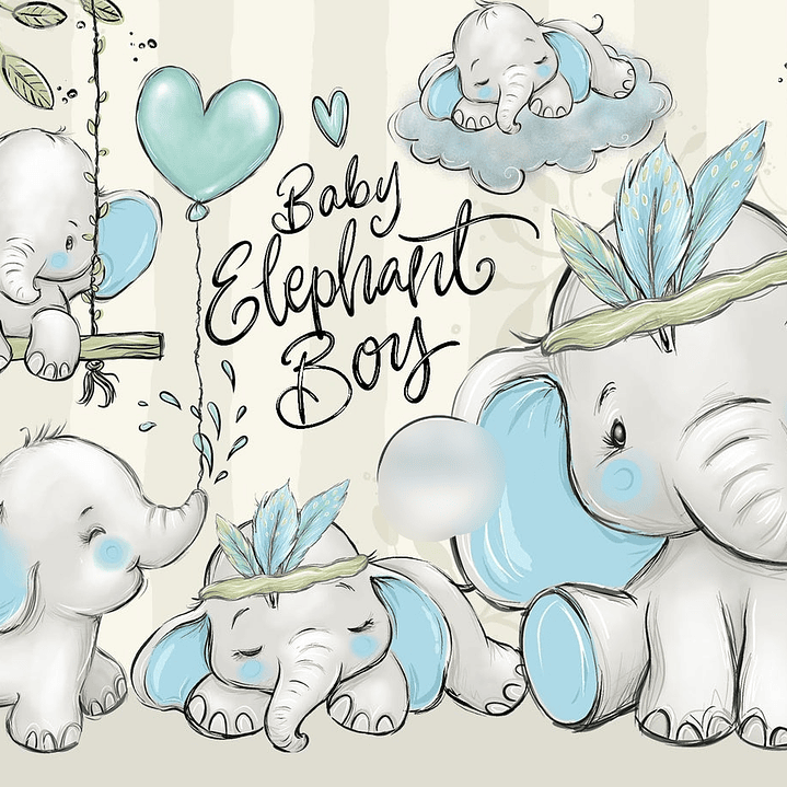 Kit Digital Bebê Elefante Menino 1