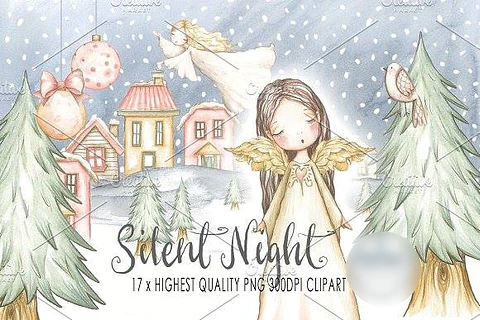 Kit Digital Anjos do Natal Aquarela 