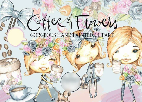 Kit Digital Café com Flores Garotinha 