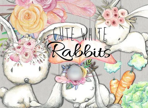 Kit Digital Coelhos Brancos Fofos