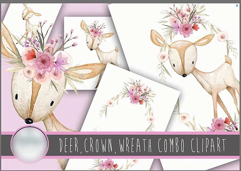 Kit Digital Veado, Coroa de Flores