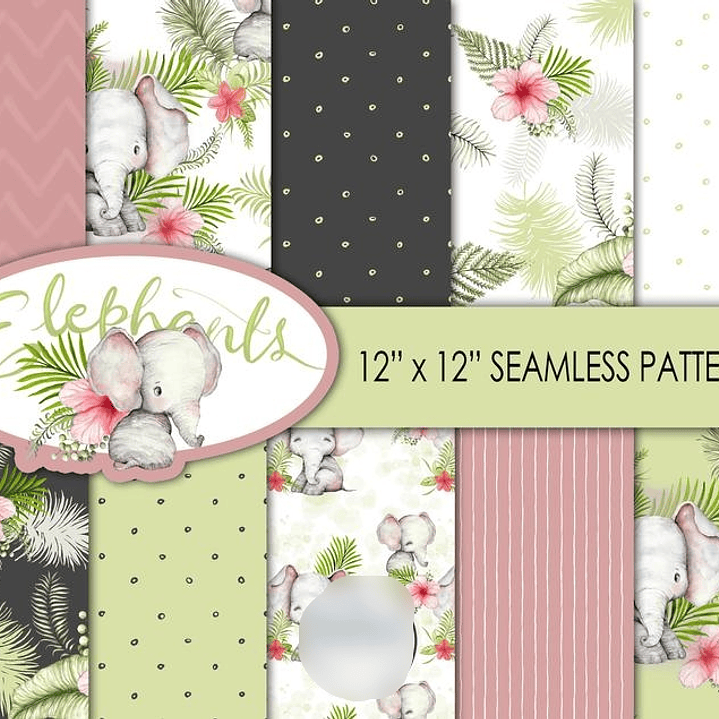 Kit Digital Papéis Elefantes  1