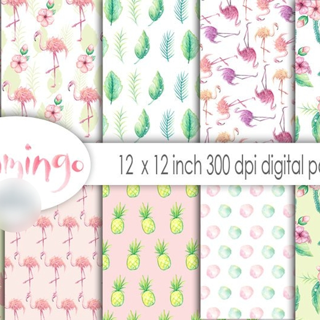 Kit Digital Papéis Flamingo  1
