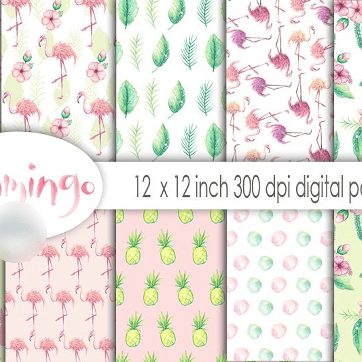 Kit Digital Papéis Flamingo  1