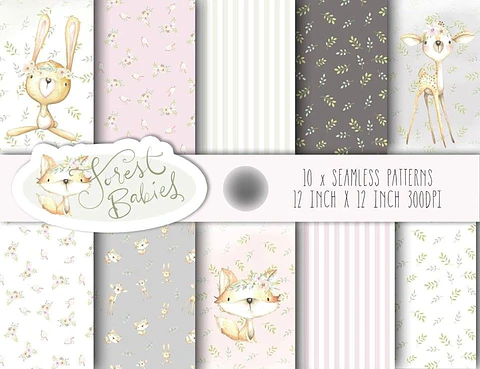 Kit Digital Papéis Animais Bebês da Floresta 