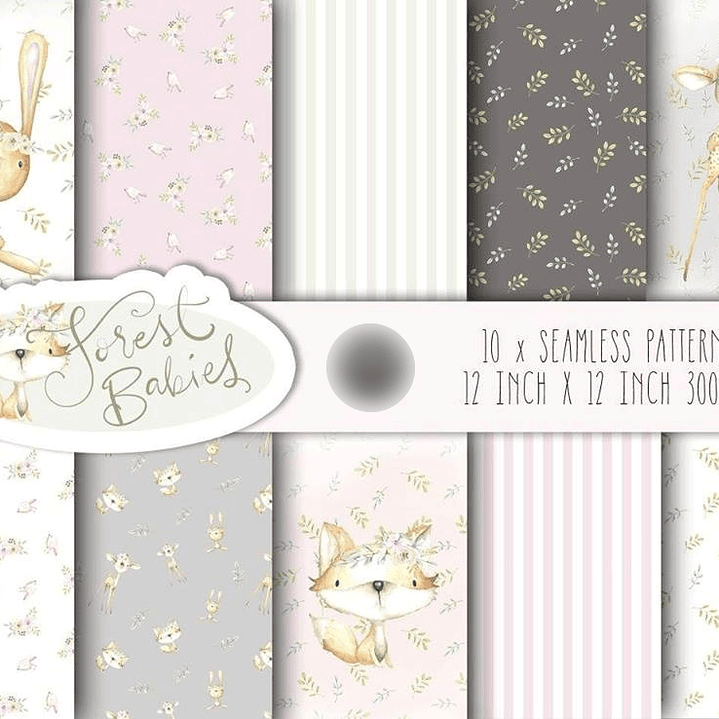 Kit Digital Papéis Animais Bebês da Floresta  1