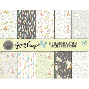 Kit Digital Papéis Animais da Floresta Acampando 