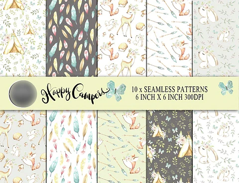 Kit Digital Papéis Animais da Floresta Acampando 