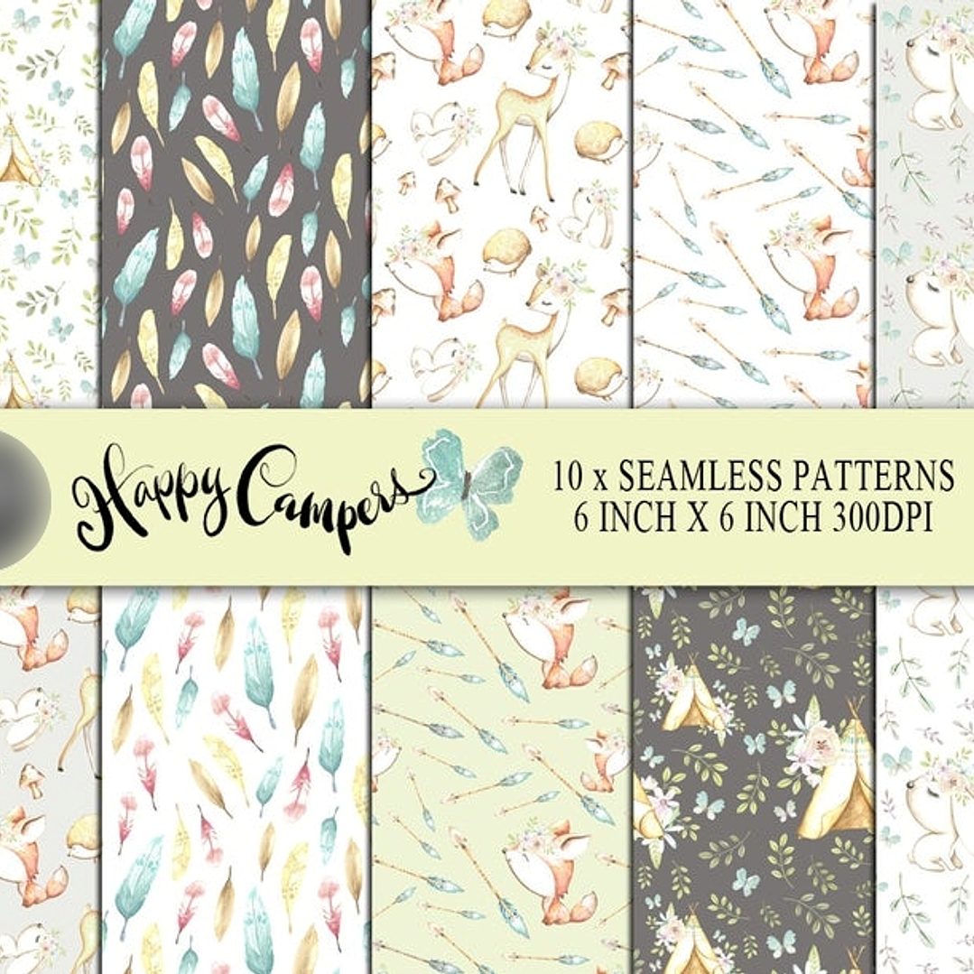 Kit Digital Papéis Animais da Floresta Acampando  1