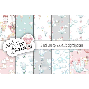 Kit Digital Papéis Balões de Ar Quente com Flores 