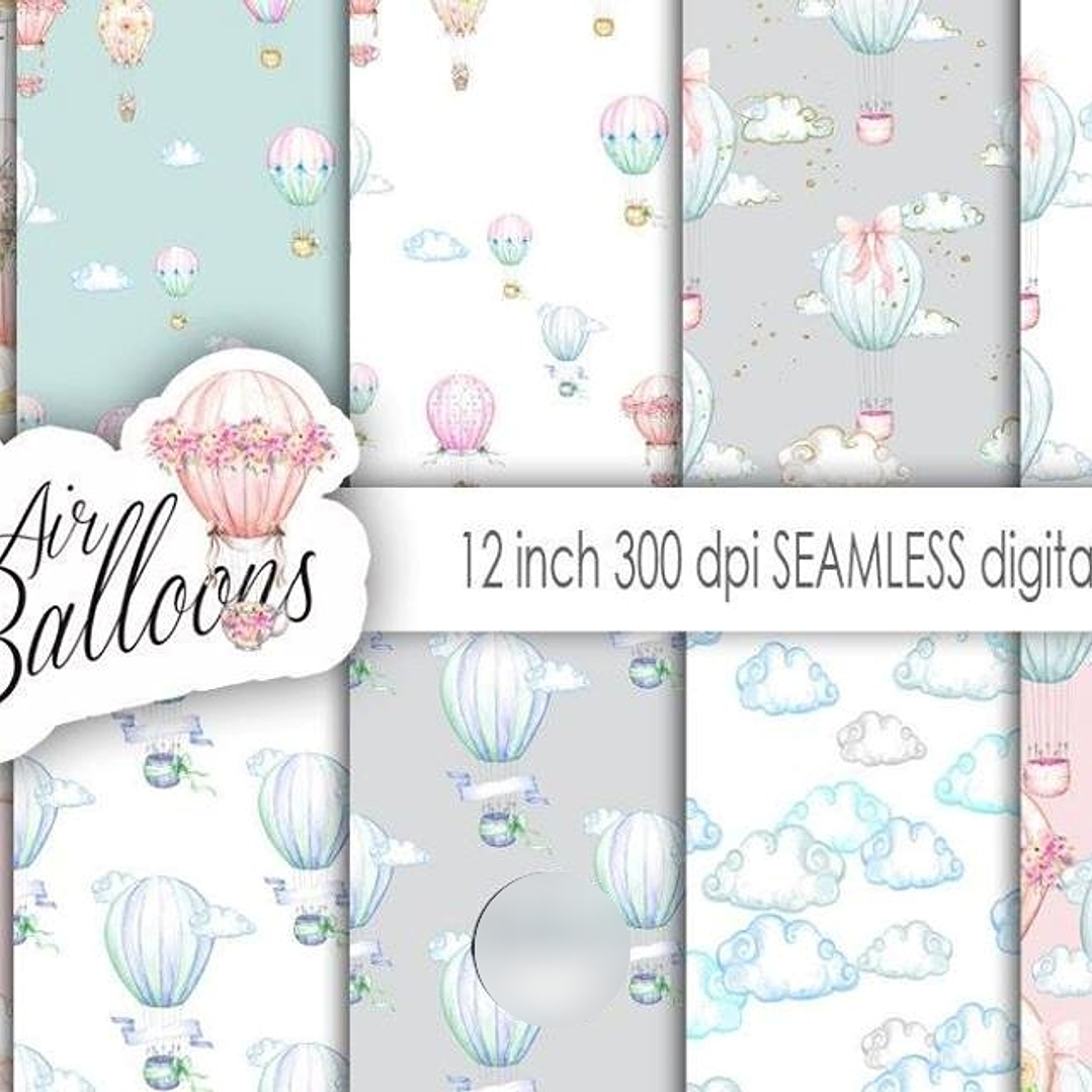 Kit Digital Papéis Balões de Ar Quente com Flores  1