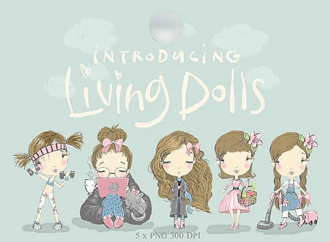 Kit Digital Bonequinhas Meninas Cabelos Castanhos 