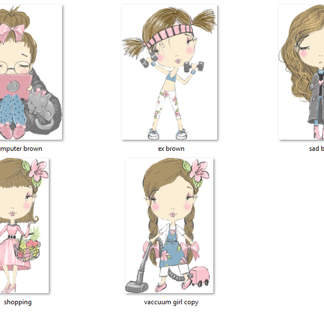 Kit Digital Bonequinhas Meninas Cabelos Castanhos  2