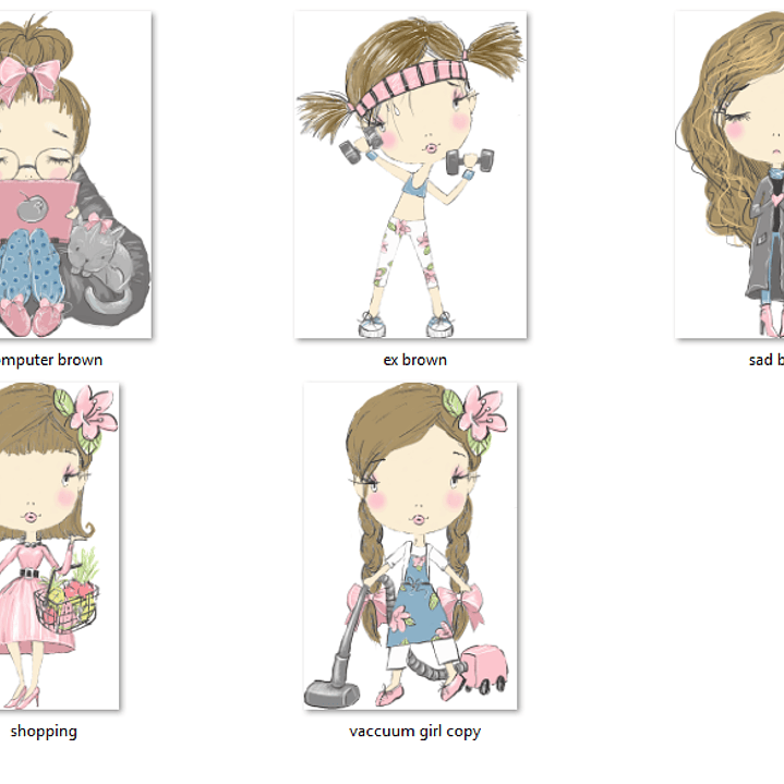 Kit Digital Bonequinhas Meninas Cabelos Castanhos  2