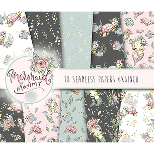 Kit Digital Papéis Bebês Sereias 