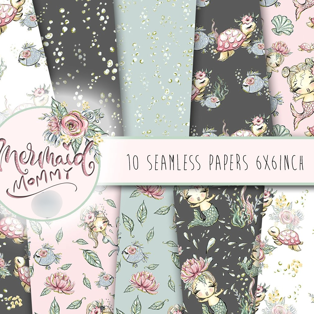 Kit Digital Papéis Bebês Sereias  1