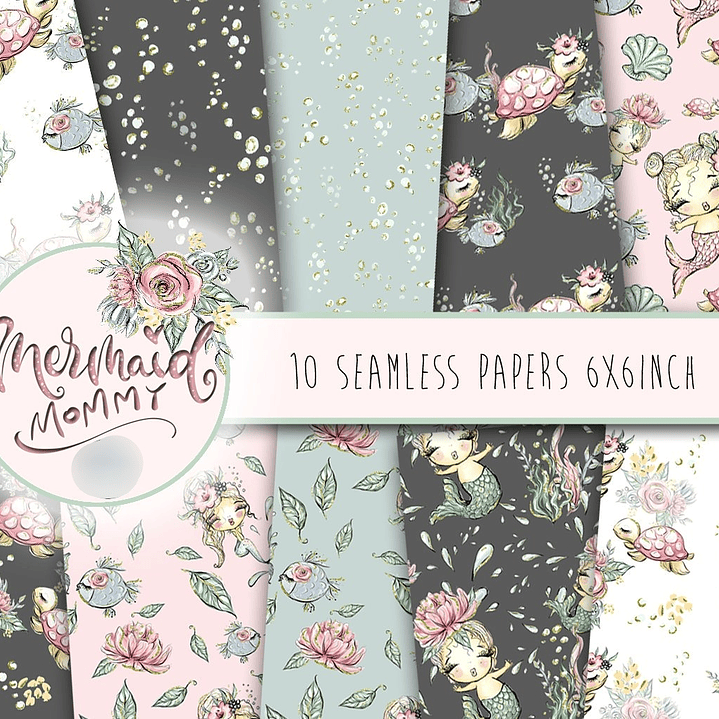 Kit Digital Papéis Bebês Sereias  1